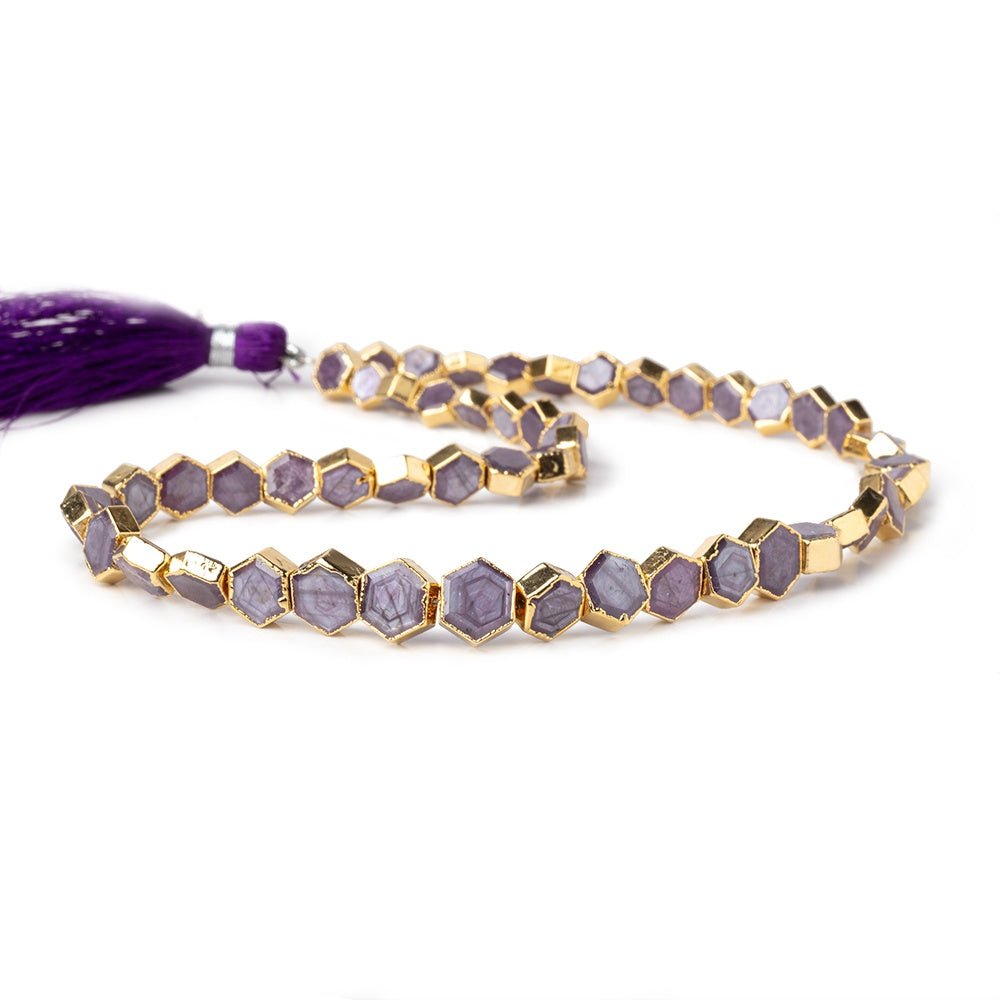 5-8mm Gold Leaf Star Ruby Bevel Faceted Hexagonal Beads 14 inch 51 pieces AA - Beadsofcambay.com