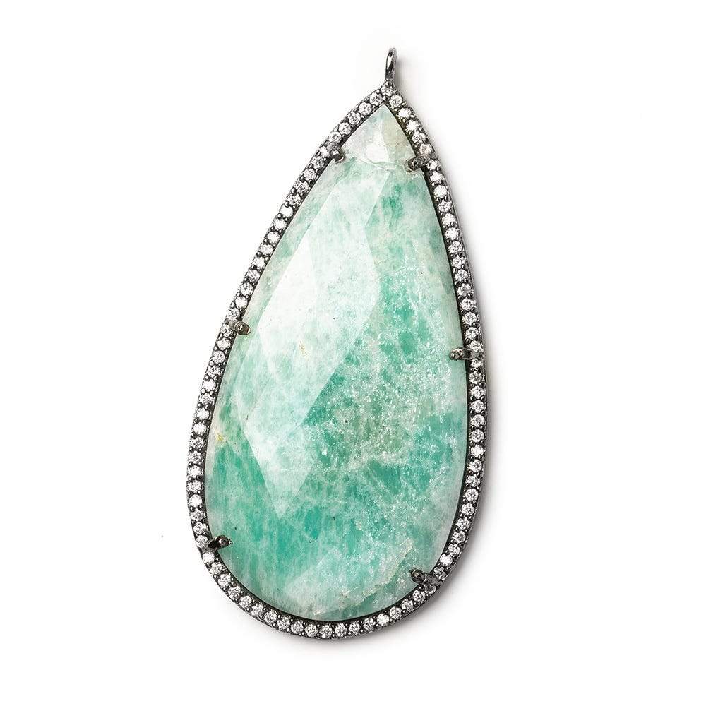 50x25mm Black Gold CZ Bezel & Amazonite faceted pear Pendant 1 piece - Beadsofcambay.com