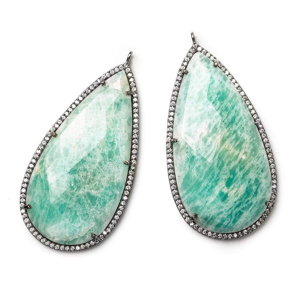 50x25mm Black Gold CZ Bezel & Amazonite faceted pear Pendant 1 piece - Beadsofcambay.com