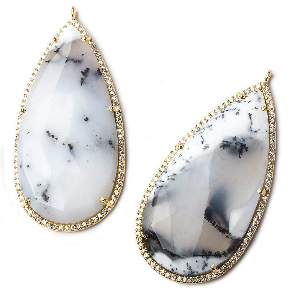 50x25mm Gold Bezel CZ and Dendritic Opal Pear Pendant 1 focal bead - Beadsofcambay.com
