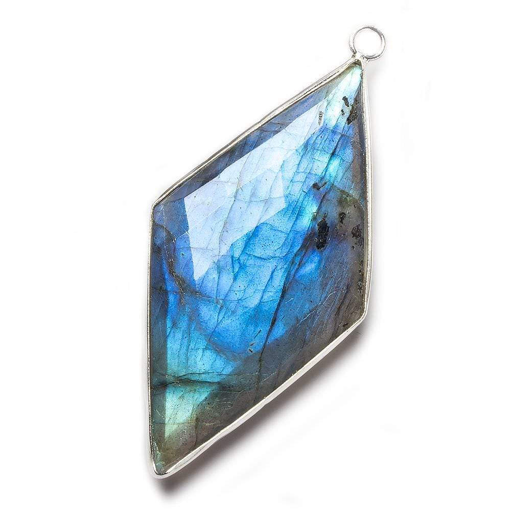 50x26mm Sterling Silver bezel Labradorite faceted kite Pendant 1 focal bead - Beadsofcambay.com