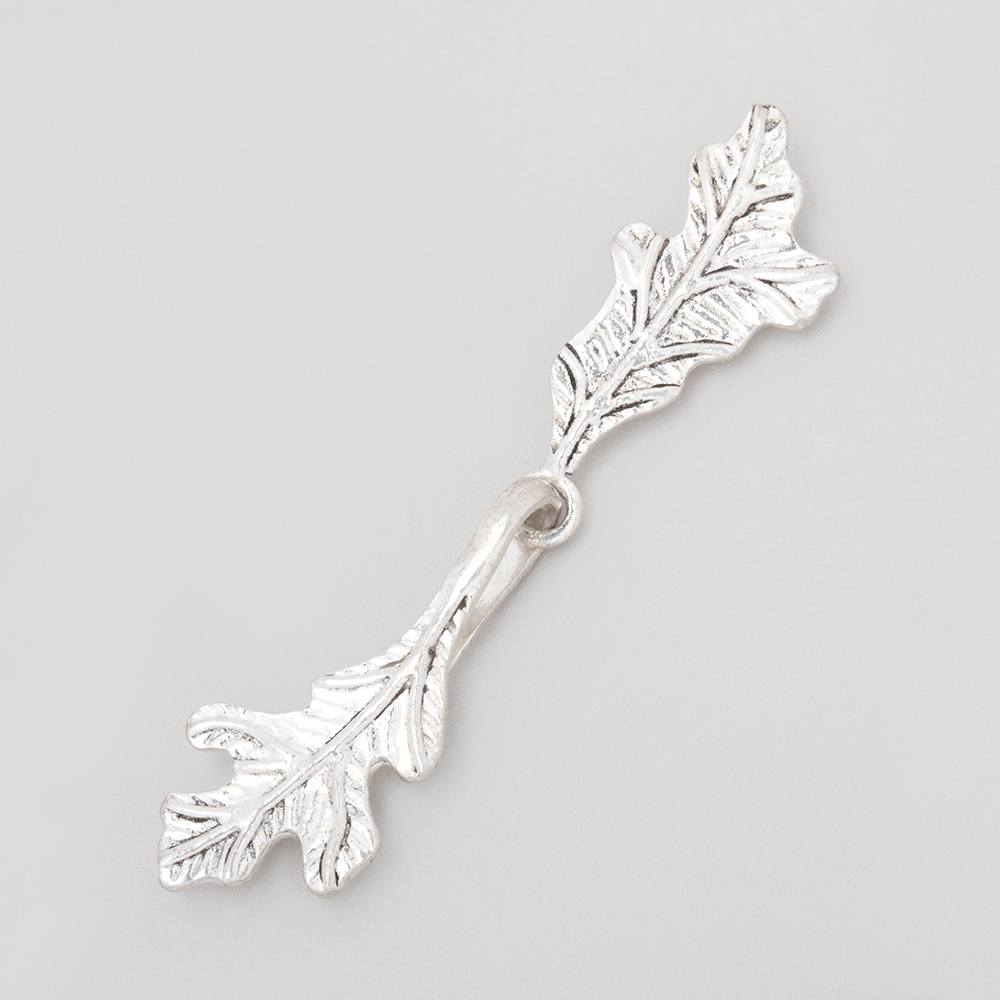 52x11mm Antiqued Sterling Silver Hook & Eye Clasp Oak Leaves 1 piece - Beadsofcambay.com