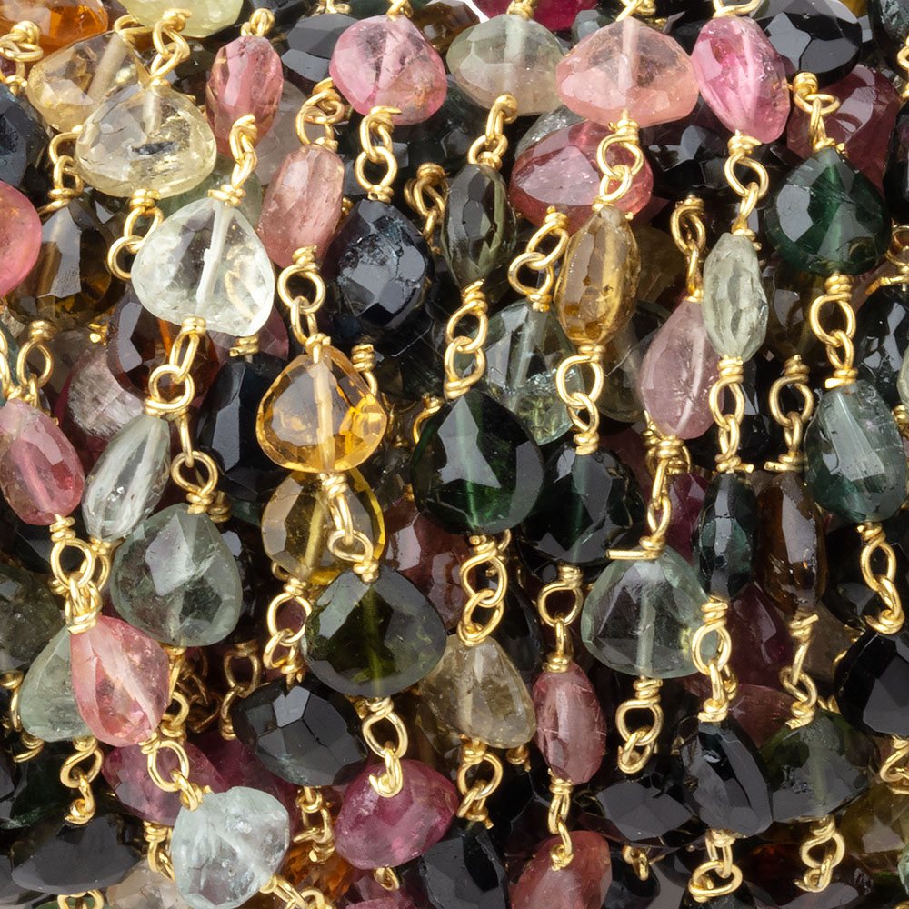 5.5-6.5mm Multi Color Tourmaline Faceted Hearts on Vermeil Chain - Beadsofcambay.com