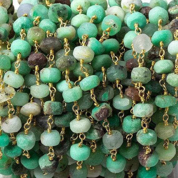 5.5-6mm Matte Chrysoprase faceted rondelle Gold Chain by the foot 31 beads - Beadsofcambay.com