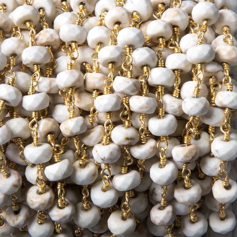 5.5-6mm Matte Tan Agate faceted rondelle Gold Chain by the foot 31 pcs - Beadsofcambay.com