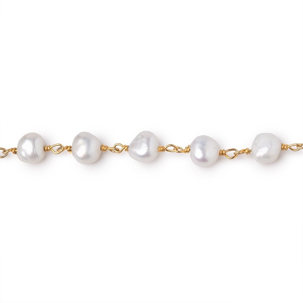 5.5-6mm White Baroque Pearls on Vermeil Chain - Beadsofcambay.com