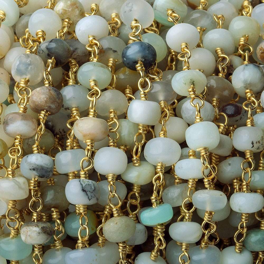 5.5mm Blue Peruvian Opal Plain Rondelle Gold plated Chain by the foot - Beadsofcambay.com