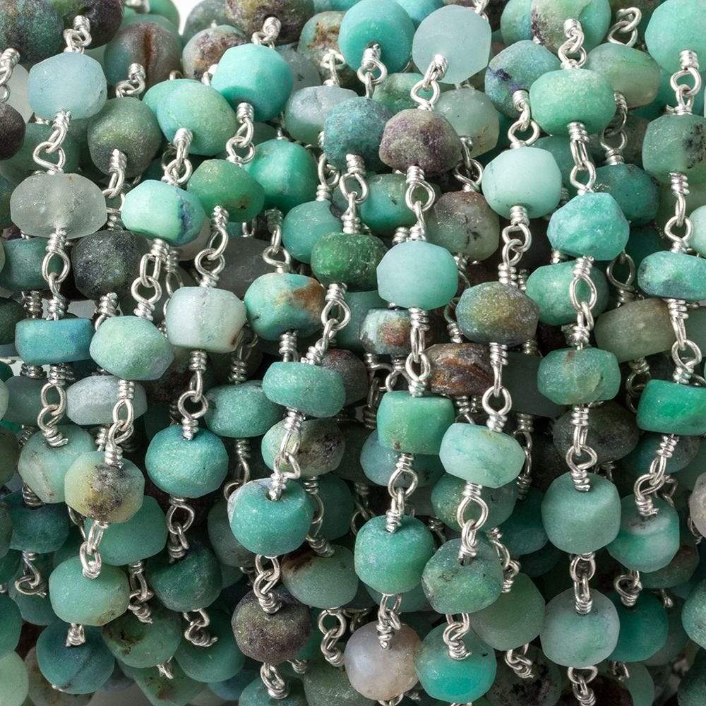 5.5mm Matte Chrysoprase rondelle Silver Chain by the foot 31 pieces - Beadsofcambay.com