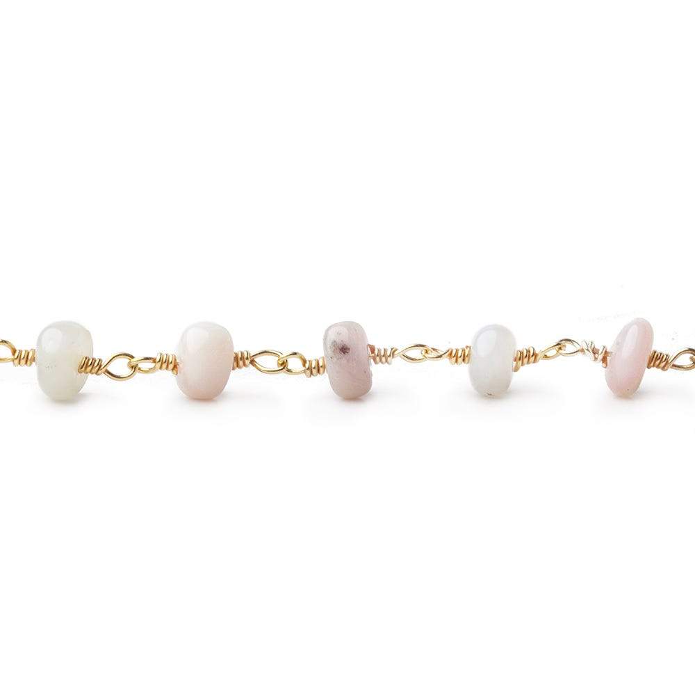 5.5mm Pink Peruvian Opal Plain Rondelle Gold plated Chain by the foot - Beadsofcambay.com