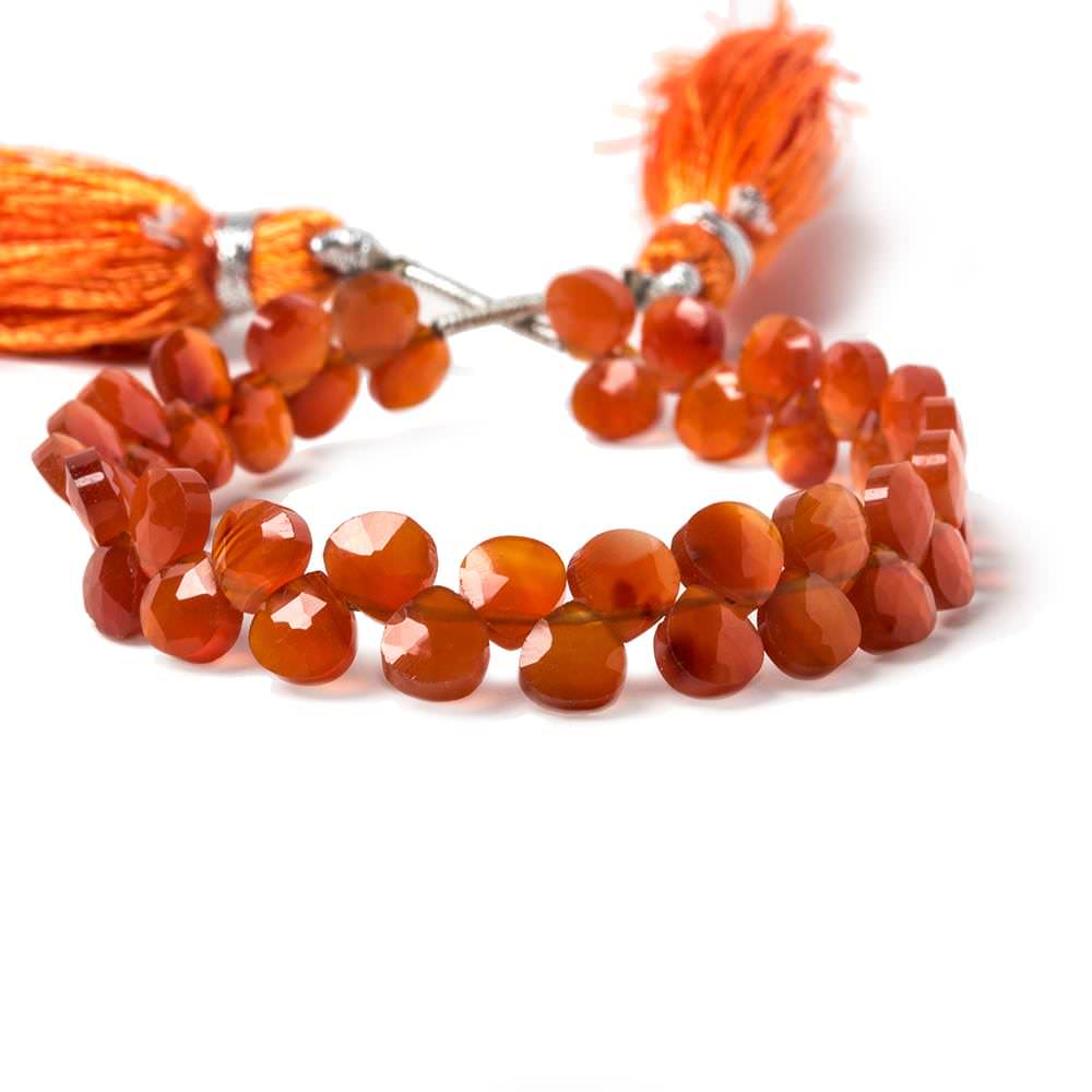 5mm Dark Carnelian faceted heart briolette beads 5 inch 44 pieces - Beadsofcambay.com
