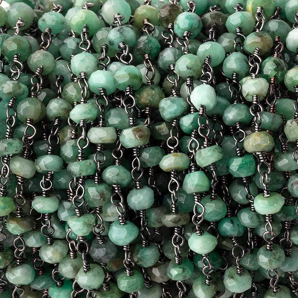 5mm Emerald Faceted Rondelles on Black Gold .925 Chain by the Foot - Beadsofcambay.com