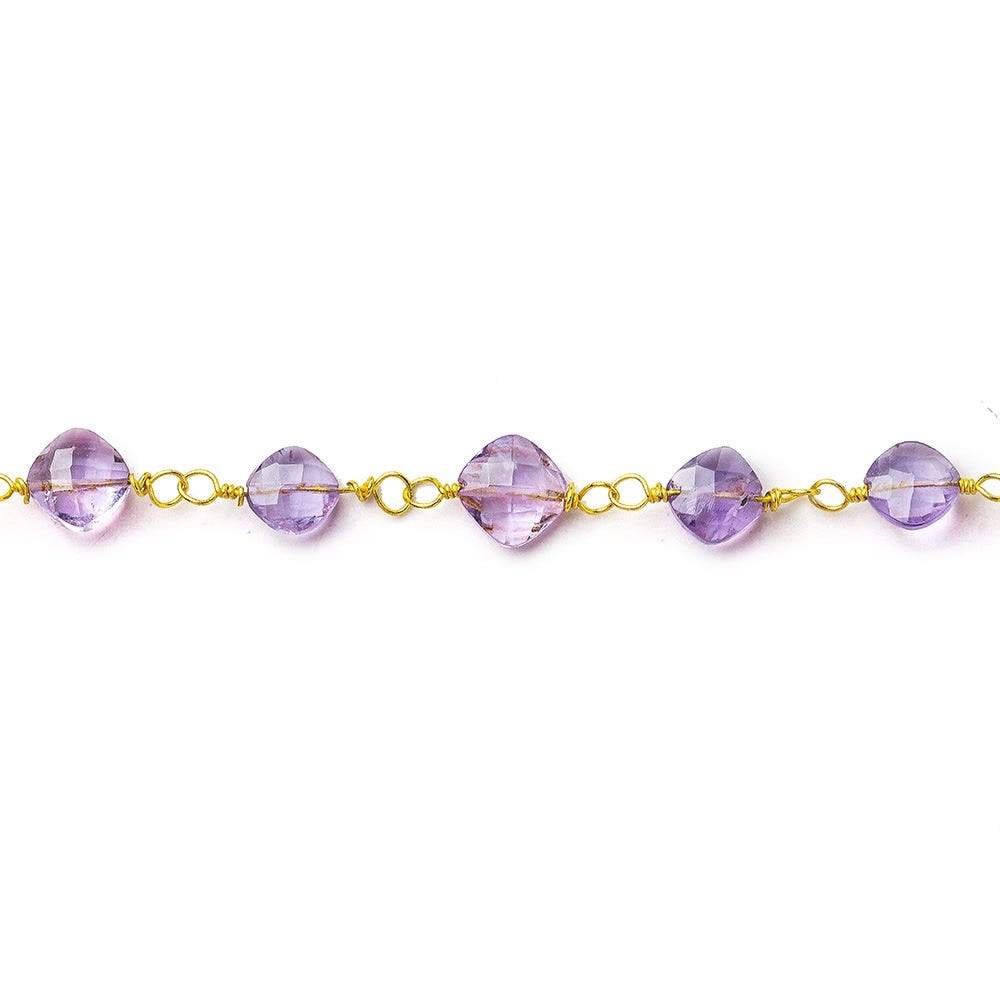 5mm Pink Amethyst faceted square Vermeil Chain by the foot - Beadsofcambay.com