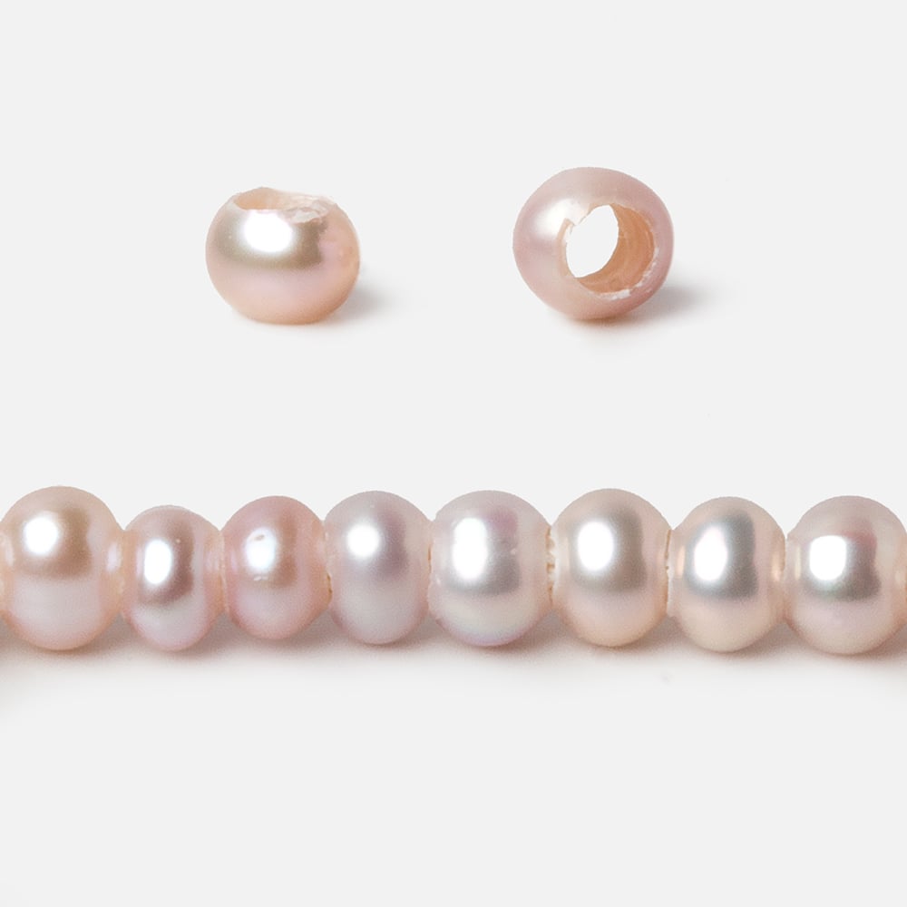 5mm Soft Pink Off Round 2.5mm Large Hole Pearls 15 inch 100 pieces - Beadsofcambay.com