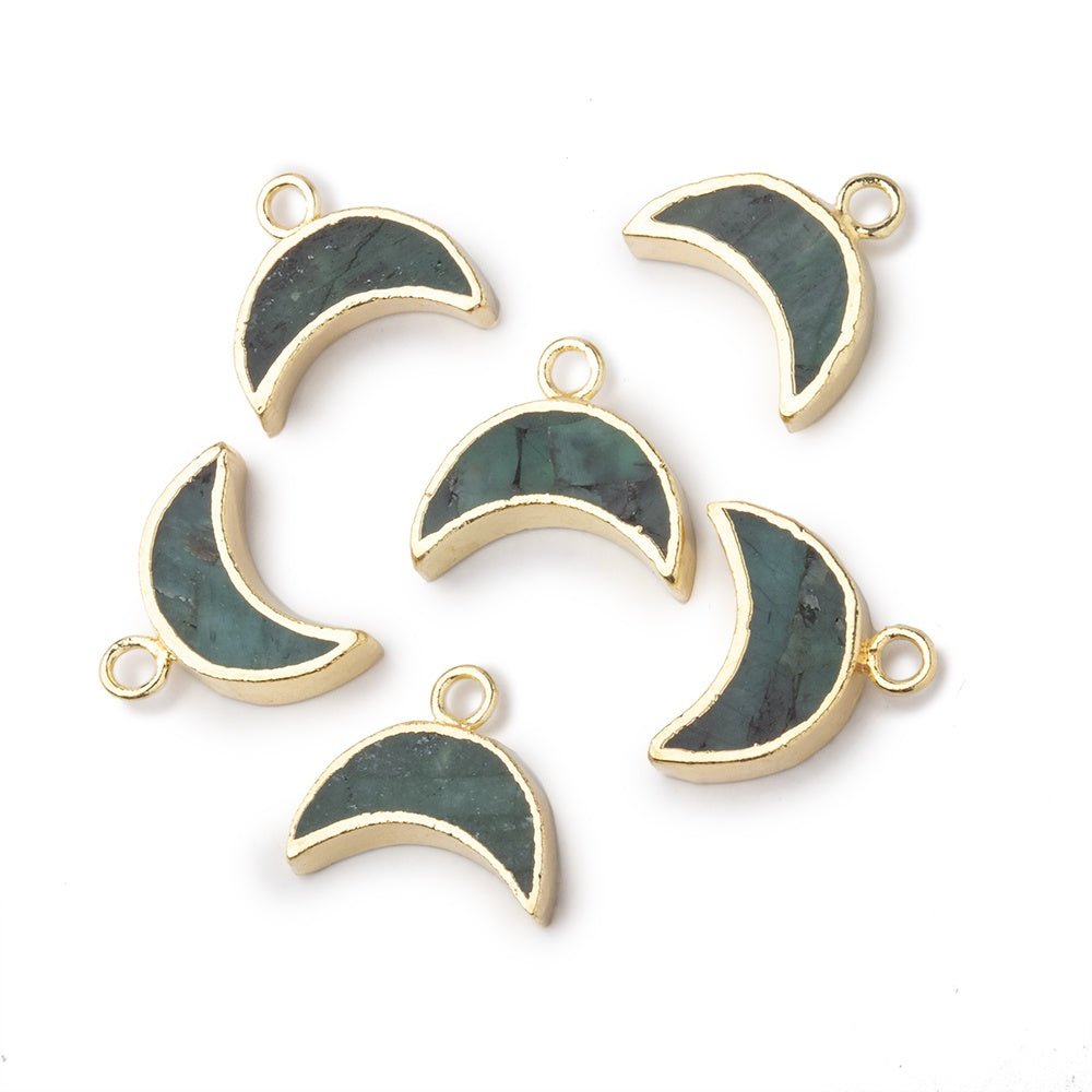 5x11mm Gold Leafed Emerald Crescent Moon Focal Pendant 1 piece - Beadsofcambay.com