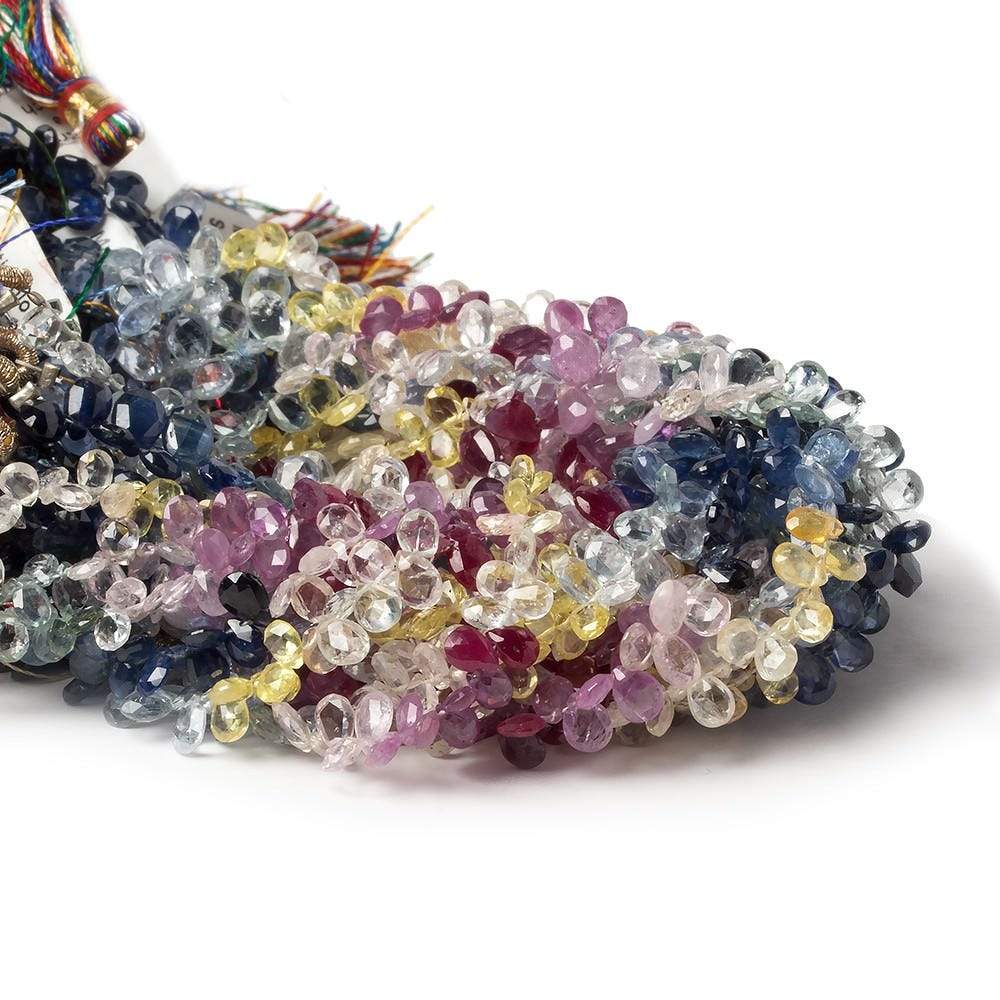 5x3mm Fancy Sapphire Faceted Pear Beads 8 inch 98 pieces - Beadsofcambay.com