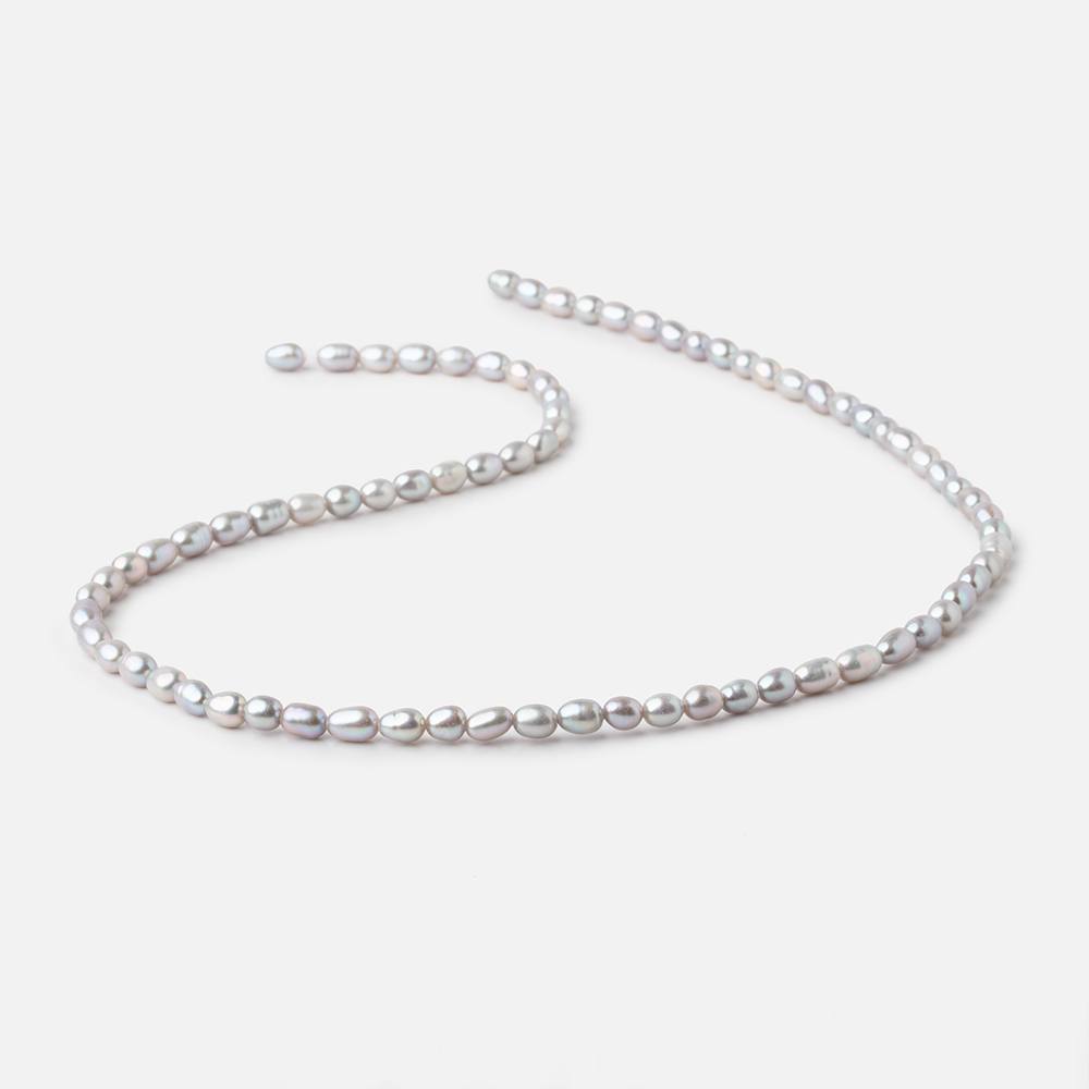 5x3mm Silver straight drilled Oval freshwater pearls 15 inch 75 pieces A - Beadsofcambay.com