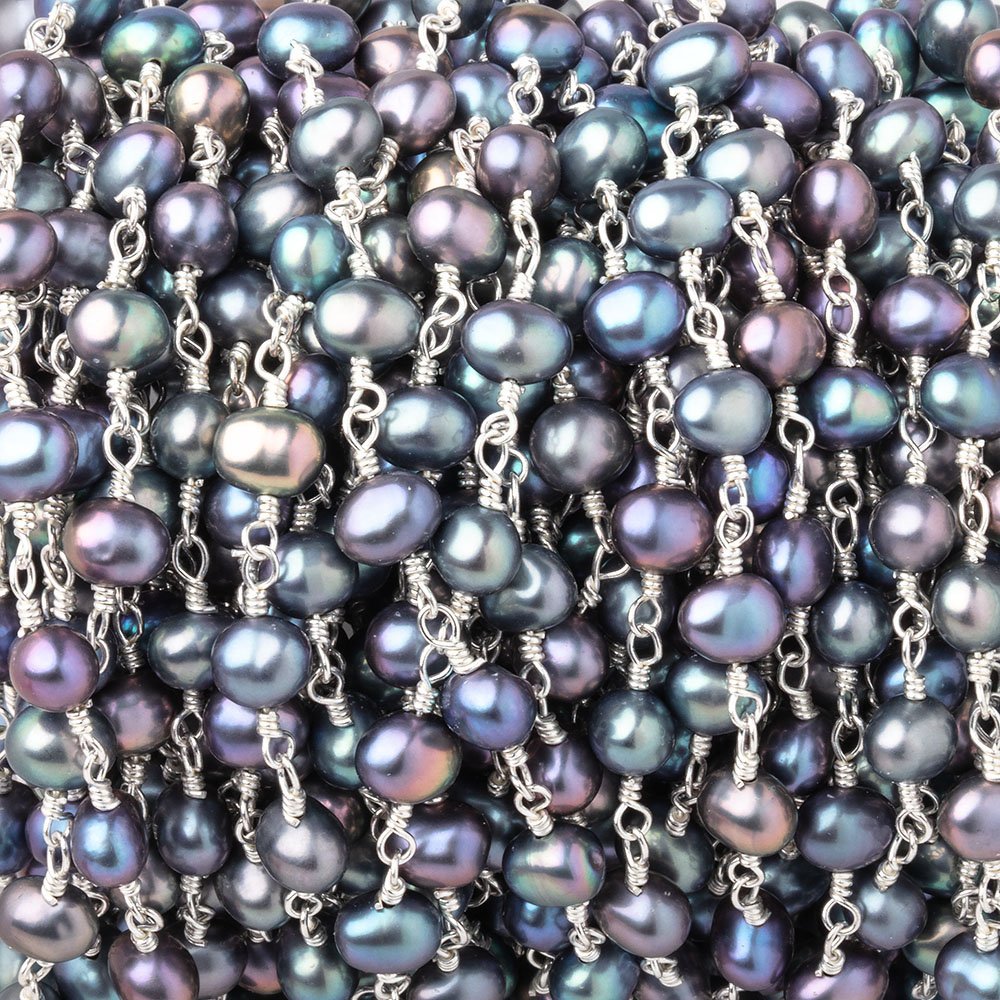 5x4-6x4mm Peacock Baroque Pearls on Silver Plated Chain - Beadsofcambay.com
