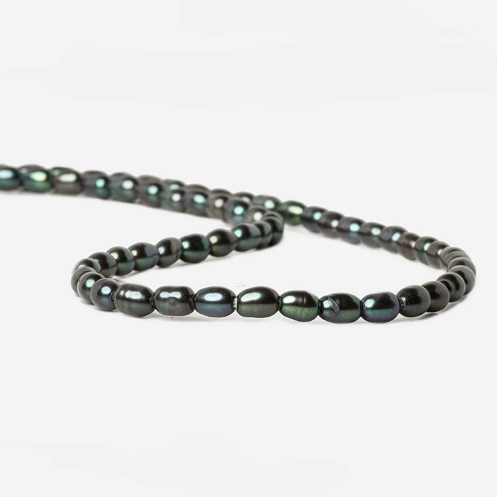5x4-7x4mm Forest Green Peacock Large Hole Oval Freshwater Pearls 1.5mm drill hole 15 inch 60 pcs - Beadsofcambay.com