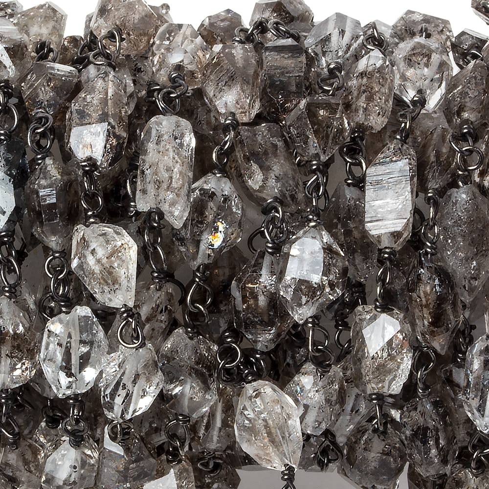 5x4-7x5mm Double Terminated Quartz Crystal Black Gold plated Chain by the foot - Beadsofcambay.com