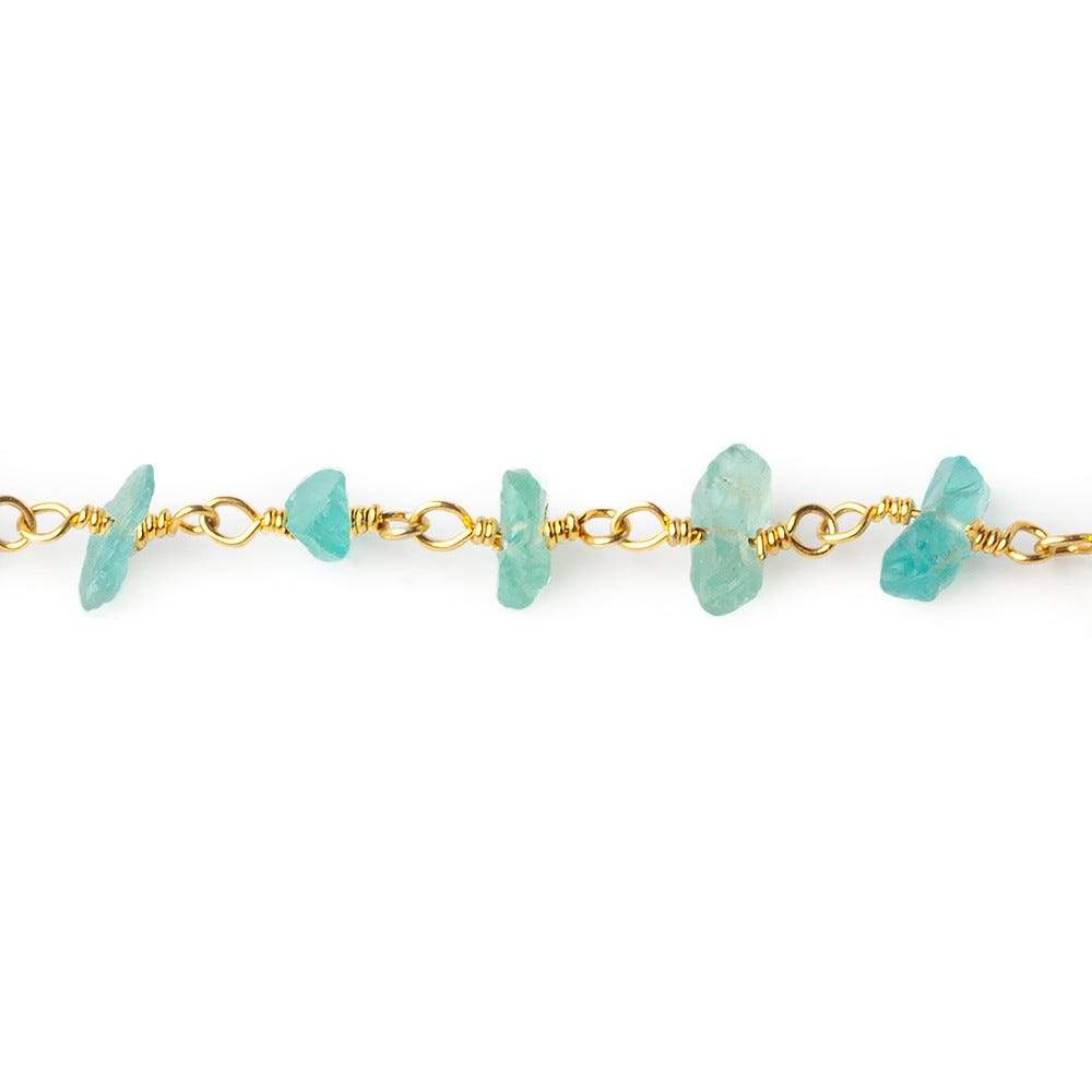 5x4-8x4mm Matte Pool Blue Apatite Chips Gold plated Chain by the foot 35 pieces - Beadsofcambay.com