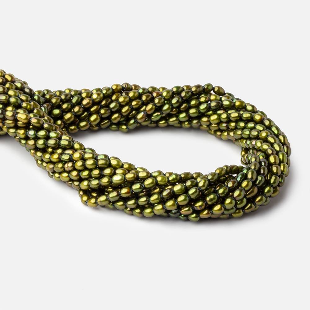 5x4mm Avocado Green Straight Drill Oval Freshwater Pearl 15 inch 81 pieces - Beadsofcambay.com