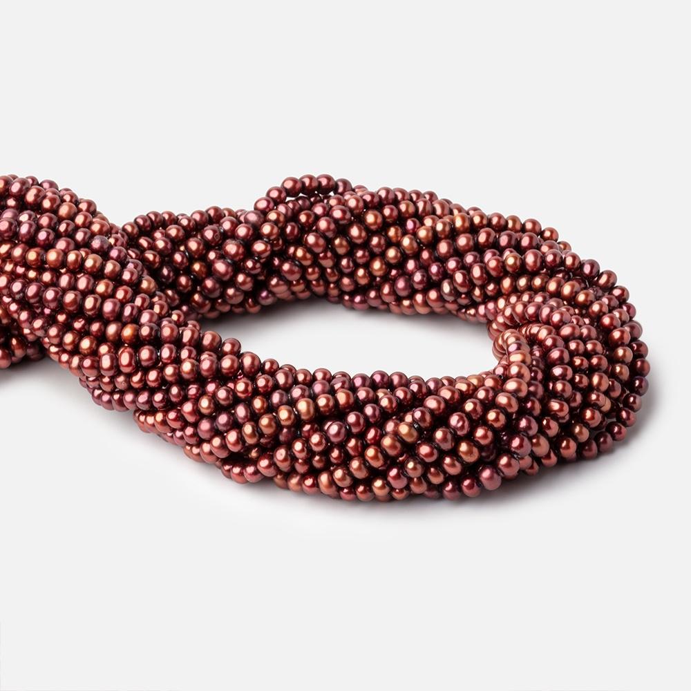 5x4mm Cinnamon Side Drilled Off Round Freshwater Pearl Beads 16 inch 96 pieces - Beadsofcambay.com