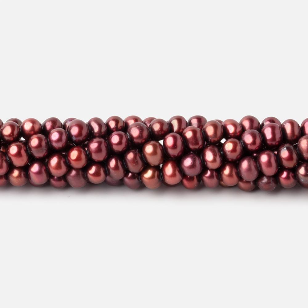 5x4mm Holly Berry Red Side Drilled Off Round Freshwater Pearls 16 inch 98 pieces - Beadsofcambay.com