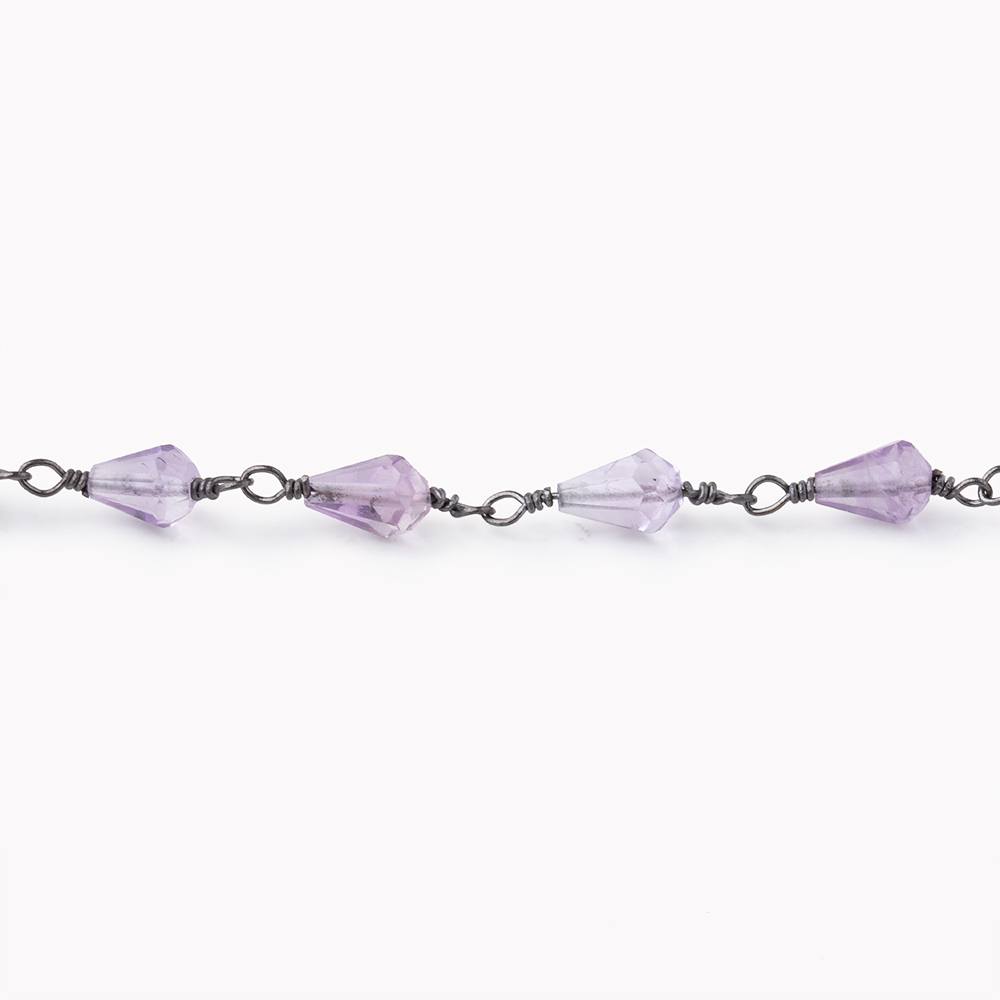 5x4mm Pink Amethyst Faceted Tear Drop Beads on Black Gold Plated Chain - Beadsofcambay.com