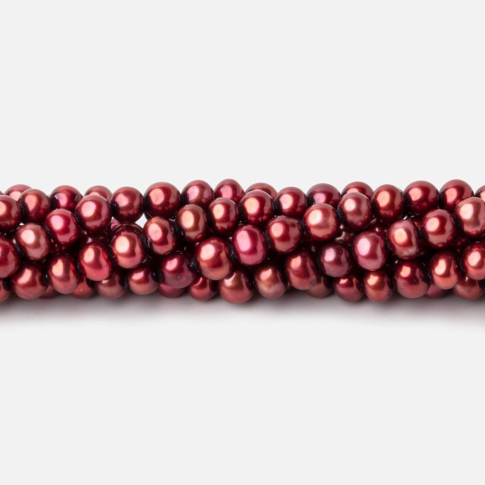 5x4mm Pomegranate Red Side Drilled Off Round Freshwater Pearl 15 inch 101 pieces - Beadsofcambay.com