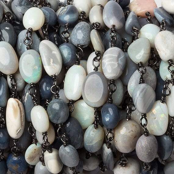 5x5-10x6mm Australian Opal plain nugget Black Gold .925 Chain by the foot 25 beads - Beadsofcambay.com