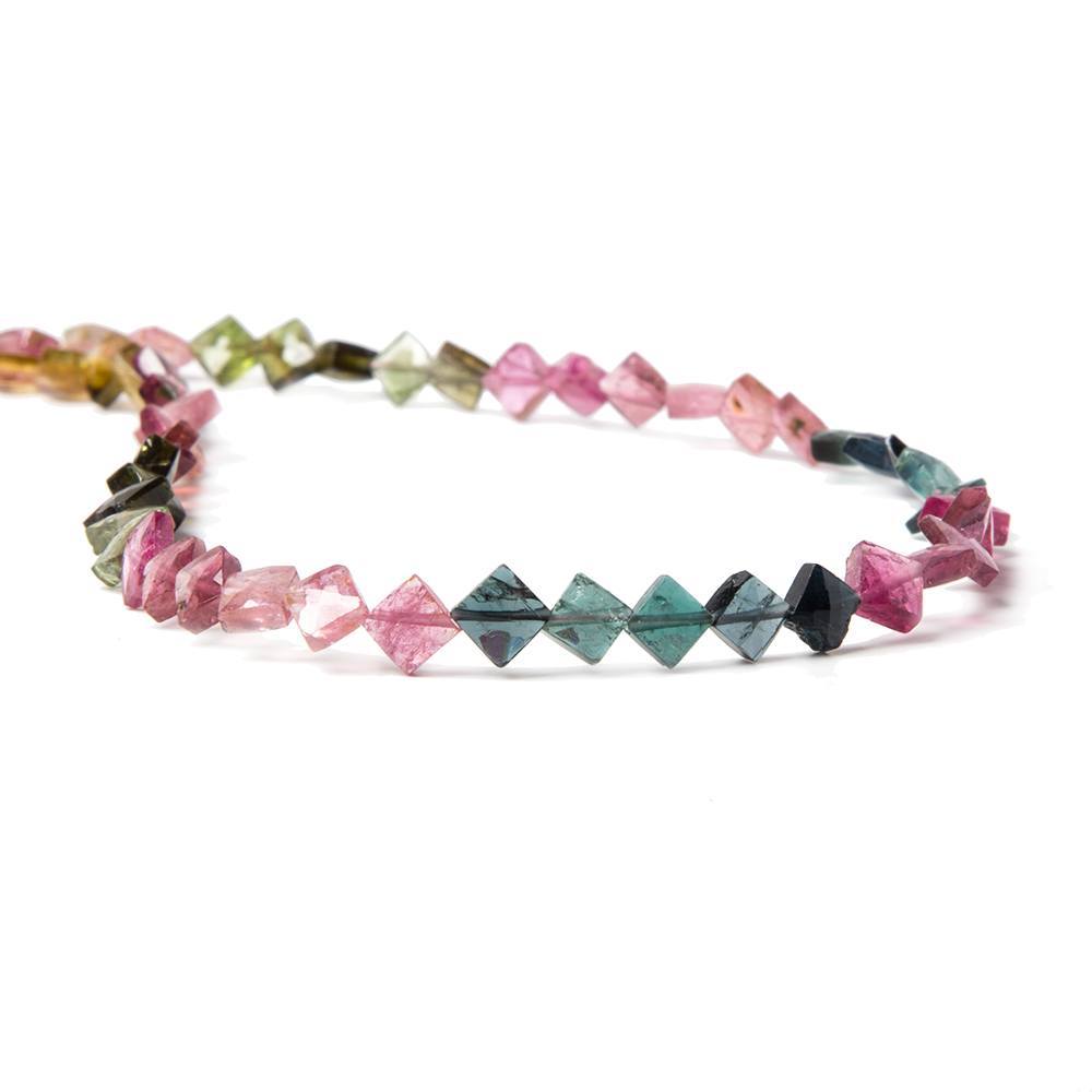 5x5-6x6mm Multi Color Tourmaline corner faceted squares 14.5 in. 72 beads - Beadsofcambay.com
