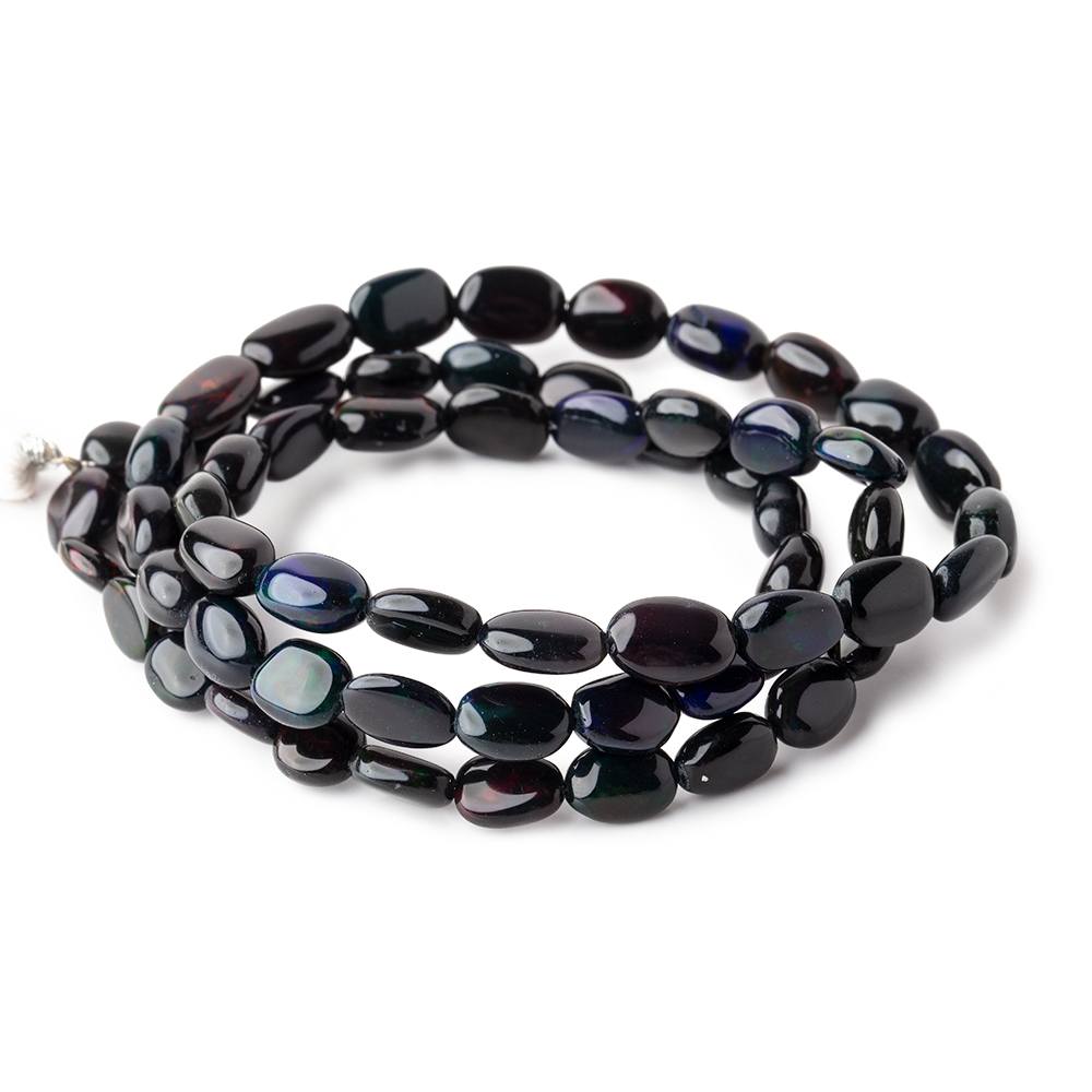 5x5-8x6mm Black Ethiopian Opal Plain Oval Beads 16 inch 60 pieces AAA - Beadsofcambay.com