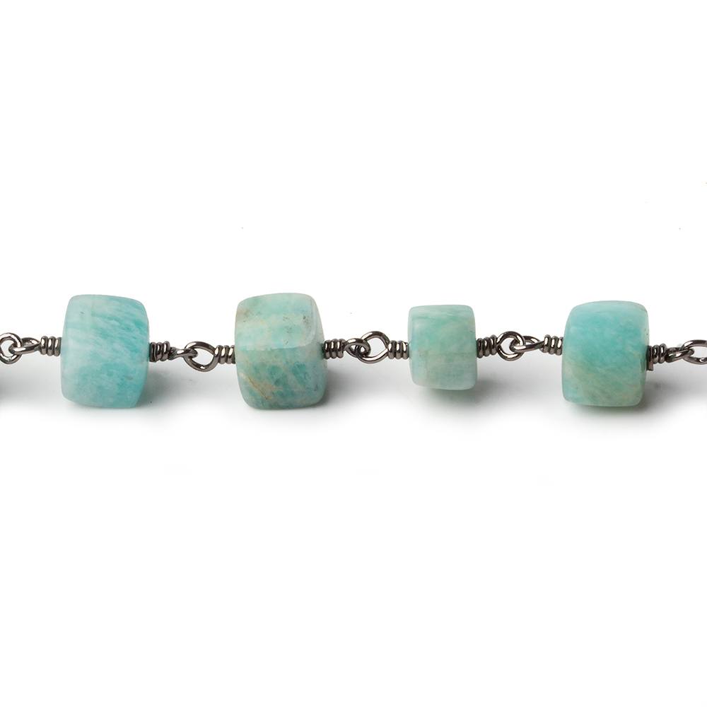 5x5-8x8mm Matte Amazonite plain cube Black Gold plated Chain by the foot 24 pcs - Beadsofcambay.com