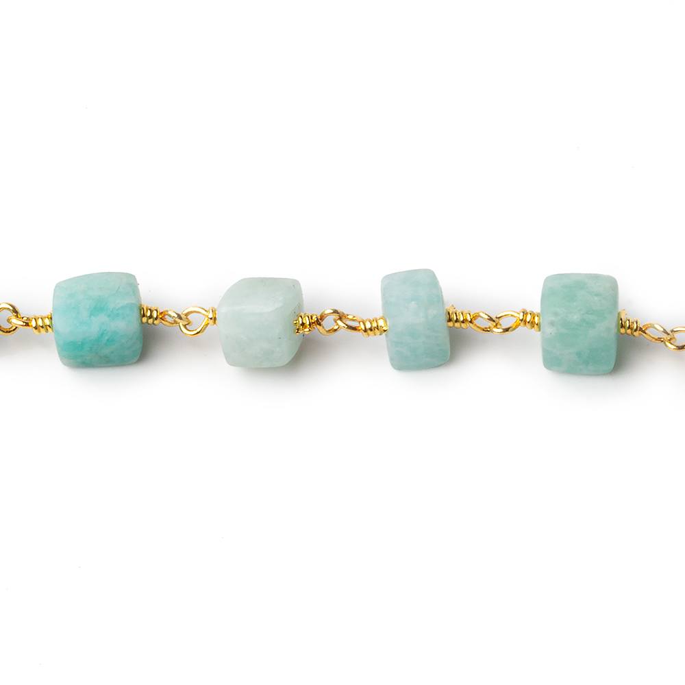 5x5-8x8mm Mattte Amazonite plain cube Gold plated Chain by the foot 24 pcs - Beadsofcambay.com