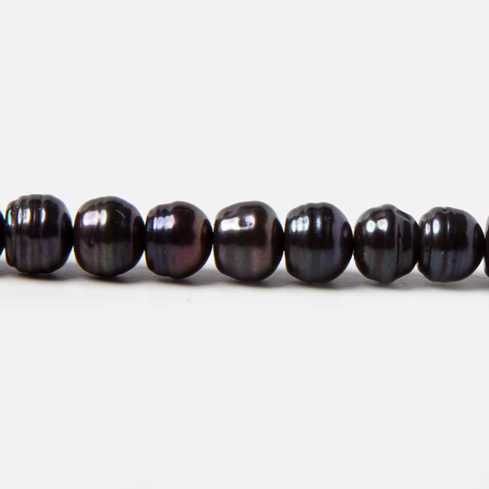 5x5.5-6x4.5mm Dark Peacock Black Button Freshwater Pearls 15.5 inch 95 pieces - Beadsofcambay.com