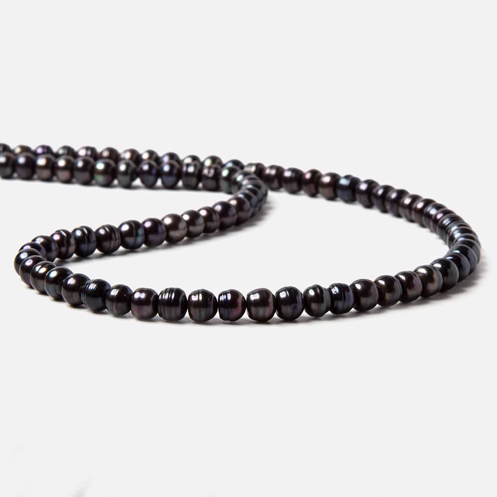 5x5.5-6x4.5mm Dark Peacock Black Button Freshwater Pearls 15.5 inch 95 pieces - Beadsofcambay.com