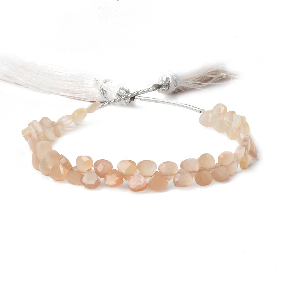 5x5mm Shaded Peach Moonstone Heart Micro-Briolette Beads 6 inch 54 pieces - Beadsofcambay.com