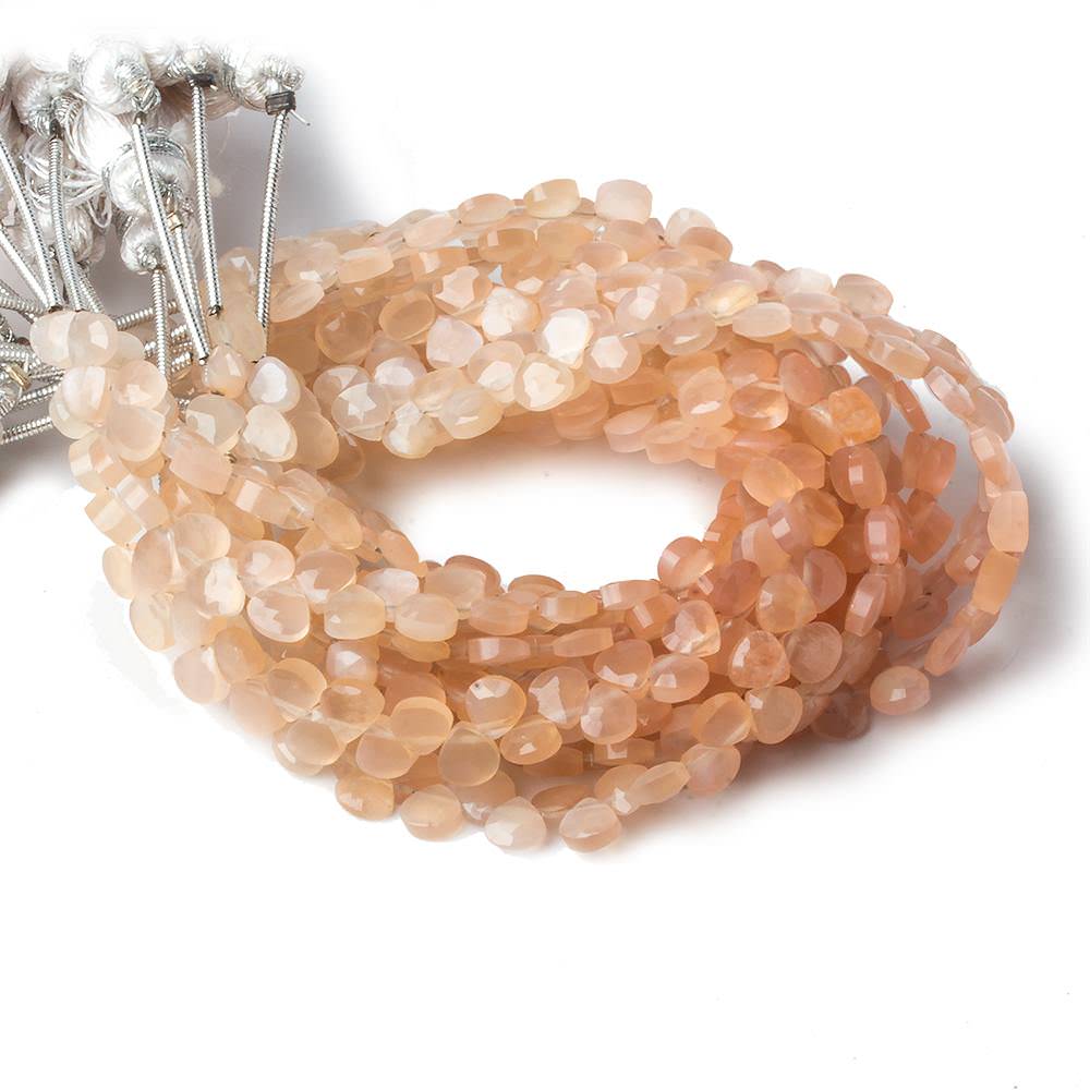 5x5mm Shaded Peach Moonstone Heart Micro-Briolette Beads 6 inch 54 pieces - Beadsofcambay.com