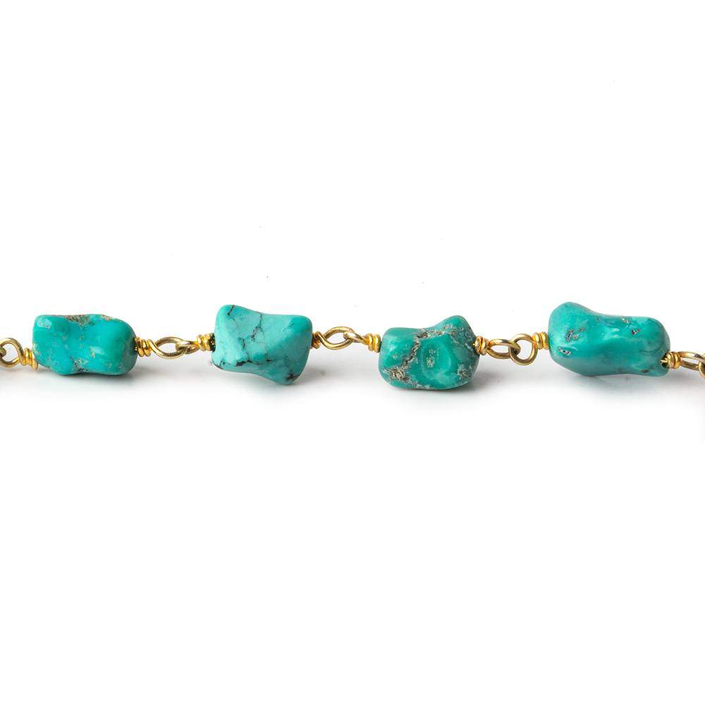5x6-12x11mm Chinese Turquoise plain nugget Vermeil chain by the foot 23 pcs - Beadsofcambay.com