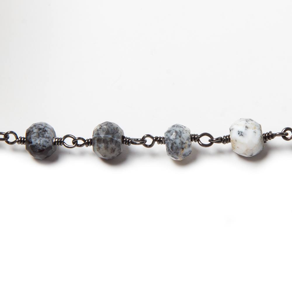 6-6.5mm Dendritic Opal facet rondelle Black Gold plated Chain by the foot 29pcs - Beadsofcambay.com