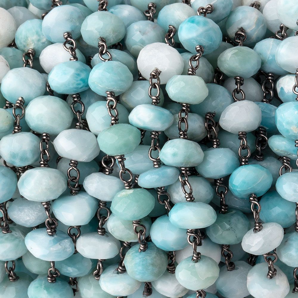 6-6.5mm Larimar faceted rondelle Black Gold .925 Silver Chain by the foot 32 pieces - Beadsofcambay.com