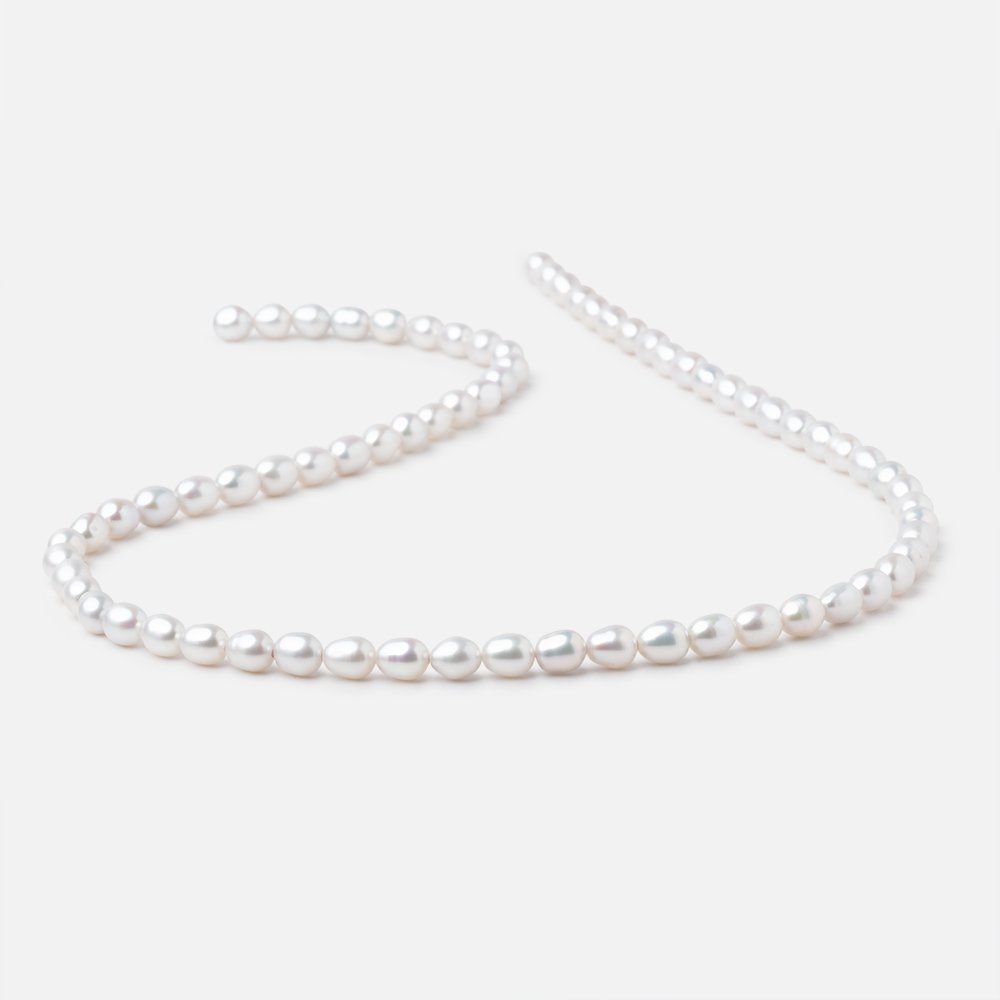 6-6.5mm Silvery White Oval Freshwater Pearls 16.5 inch 65 Beads - Beadsofcambay.com