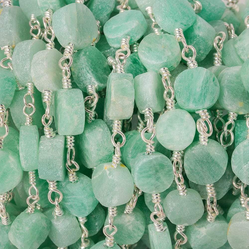 6-7mm Amazonite plain coin Silver plated Chain by the foot 22 beads - Beadsofcambay.com