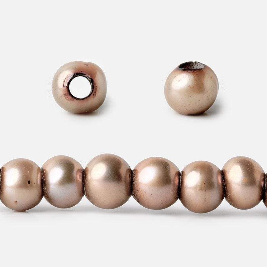 6-7mm Champagne Large Hole Off Round Freshwater Pearl 2.5mm drill hole, 15 inch, 75 pieces - Beadsofcambay.com