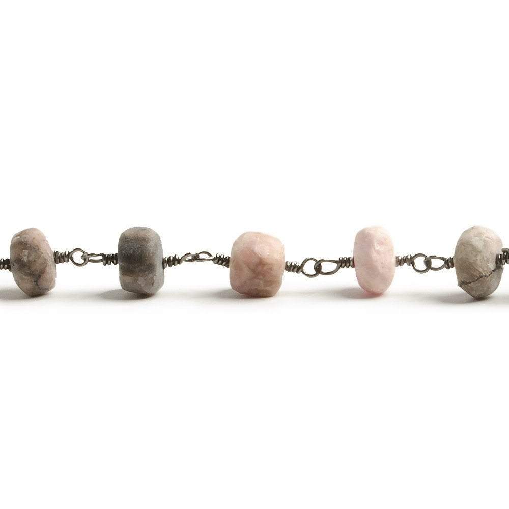 6-7mm Matte Rhodonite rondelle Black Gold over .925 Silver Chain by the foot 29 pieces - Beadsofcambay.com