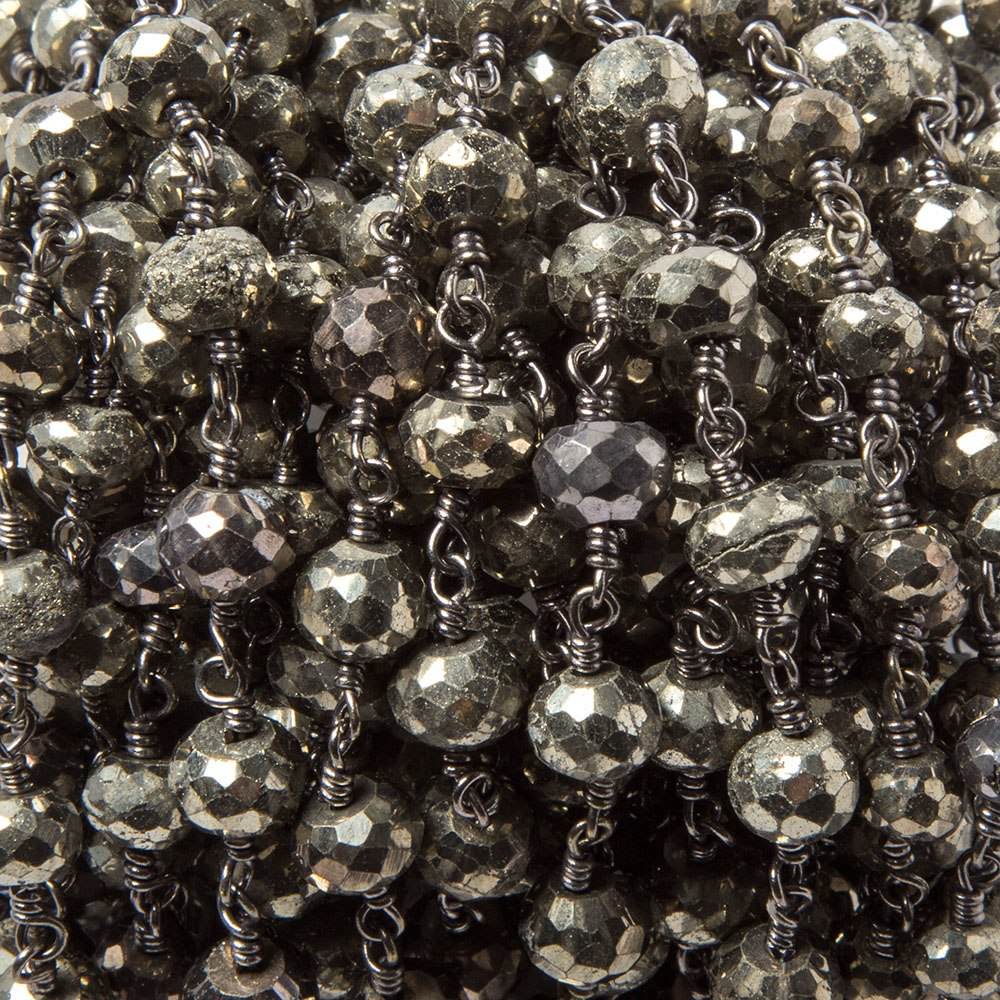 6-7mm Pyrite faceted rondelle Black Gold Chain by the foot 24 pieces - Beadsofcambay.com