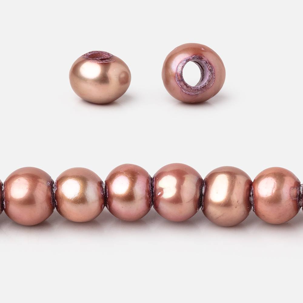 6-7mm Rosé Champagne Off Round Large Hole Freshwater Pearl 15 inch 75 pieces - Beadsofcambay.com