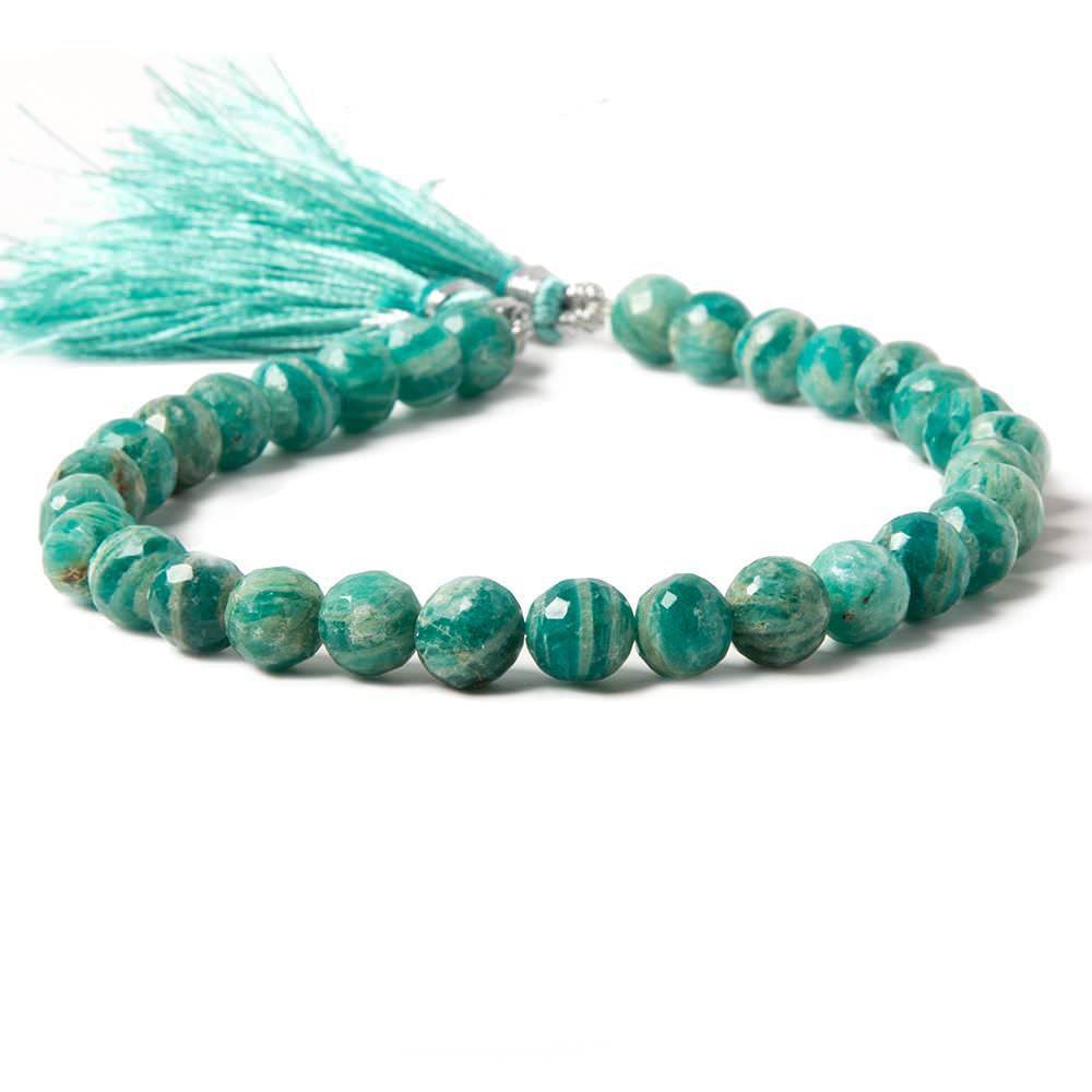 6-7mm Russian Amazonite faceted round beads 8 inch 31 pieces - Beadsofcambay.com