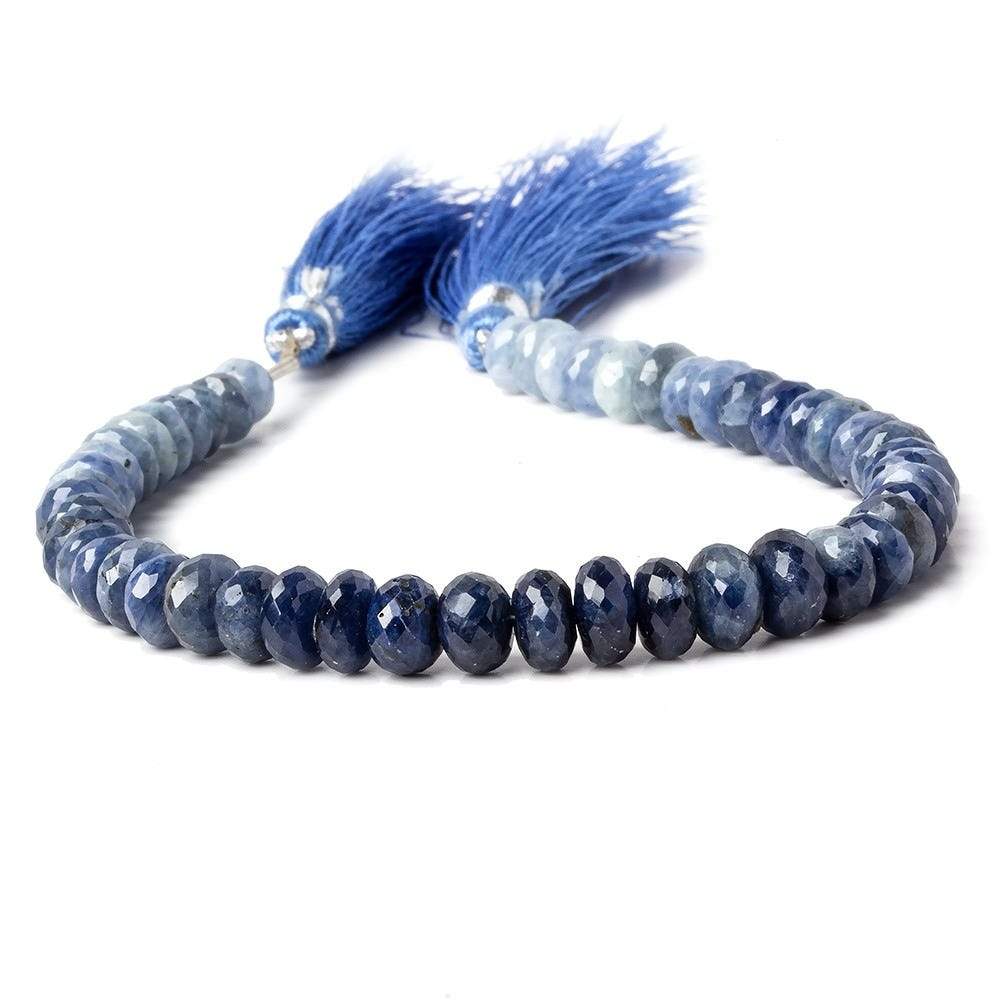6-7mm Shaded Blue Sapphire faceted rondelle beads 8 inch 49 pieces - Beadsofcambay.com