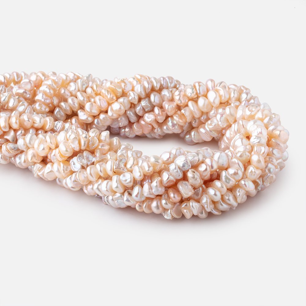 6-7mm Shades of Peach Center Drill Keshi Freshwater Pearls 15.5 inch 94 Beads - Beadsofcambay.com